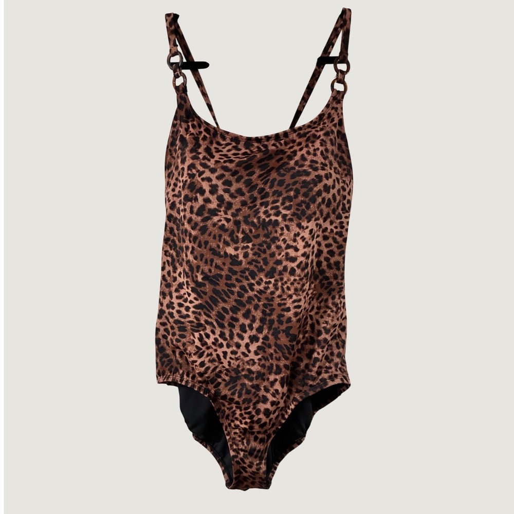 Bikini Brand Leopard Print One Piece Swimsuit Plus Size 1X 16W-18W Brown Black